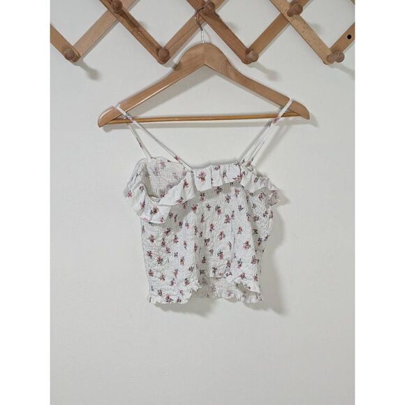American Eagle Smocked Floral Ruffle Crop Top Cami Tank - Size M - Picture 4 of 5